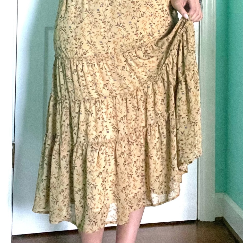 long floral print ruffle skirt
